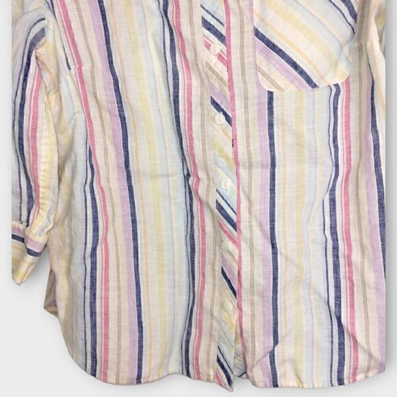 Chicos Womens Top Sz 8 Linen Stripes 3/4‎ Sleeves Button Front Pocket Casual - Picture 7 of 10